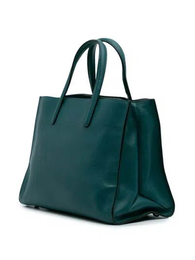 Pre-owned Prada 2010-2025 Saffiano Soft Triple Pocket Tote Satchel In Green
