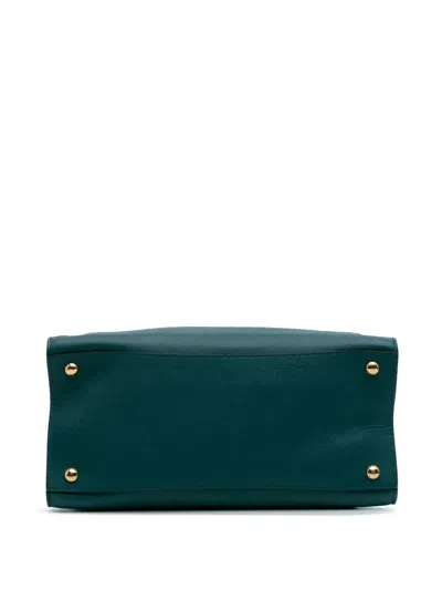 Pre-owned Prada 2010-2025 Saffiano Soft Triple Pocket Tote Satchel In Green