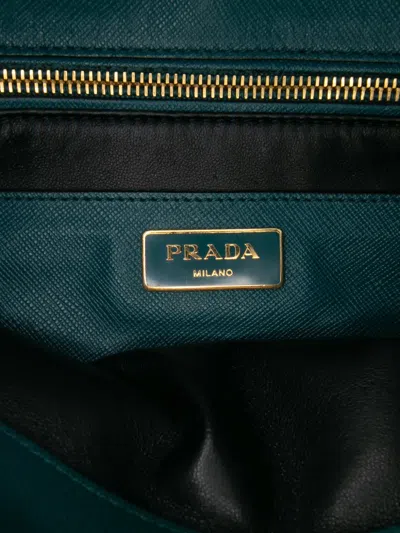 Pre-owned Prada 2010-2025 Saffiano Soft Triple Pocket Tote Satchel In Green