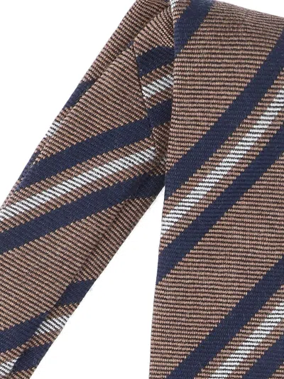 Finamore 1925 Narrow Striped Ties Traditional Shape In Brown
