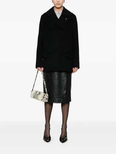 搭扣羊毛混纺短外套