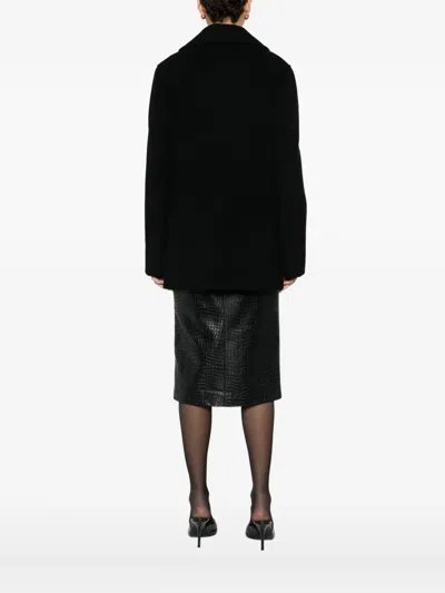 搭扣羊毛混纺短外套