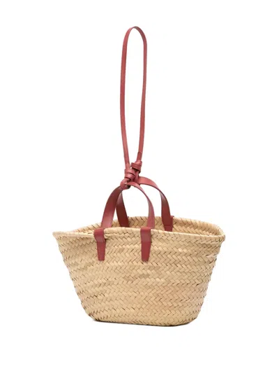 Pre-owned Celine 2022 Small Raffia Cuir Triomphe Classic Panier Tote Satchel In Brown