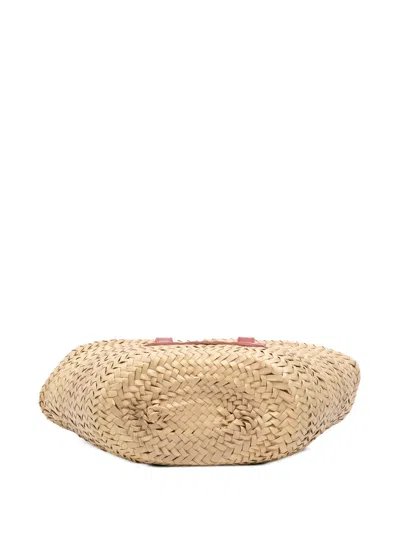 Pre-owned Celine 2022 Small Raffia Cuir Triomphe Classic Panier Tote Satchel In Brown