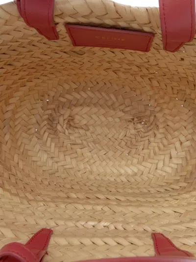Pre-owned Celine 2022 Small Raffia Cuir Triomphe Classic Panier Tote Satchel In Brown