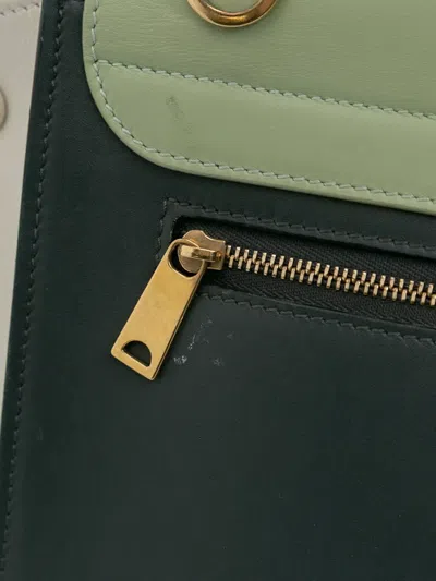 Pre-owned Celine 2013 Medium Tricolor Leather Trapeze Satchel In Green