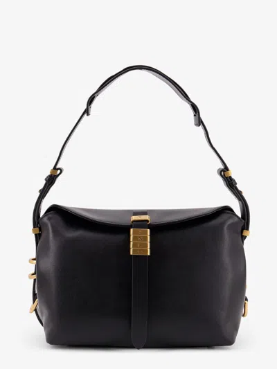 Pinko Leather Shoulder Bag With Metal Logo Detail In Black