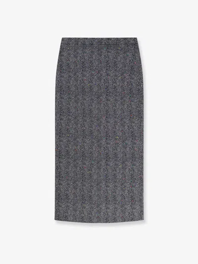 Givenchy Cotton Skirt With Herringbone And Chevron In Gray
