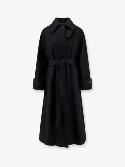 Hevo Pointed-collar Belted Coat In Black