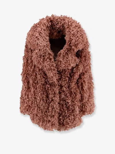 Actualee Faux Shearling Peacoat In Brown