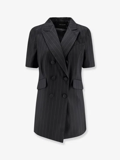 Actualee Double-breasted Pinstriped Blazer In Gray