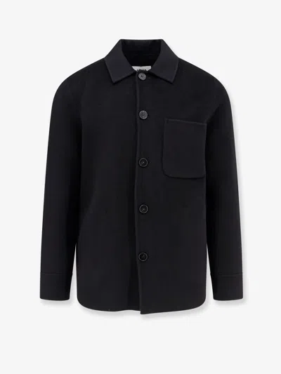 Alpha Studio Buttoned-up Wool Coat In Black