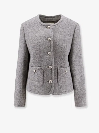 Dunst Grey Crewneck Jacket With Buttons On The Front In Gray