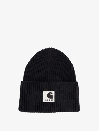 Sacai Carhartt Wip Wool Blend Knit Beanie Hat In Black