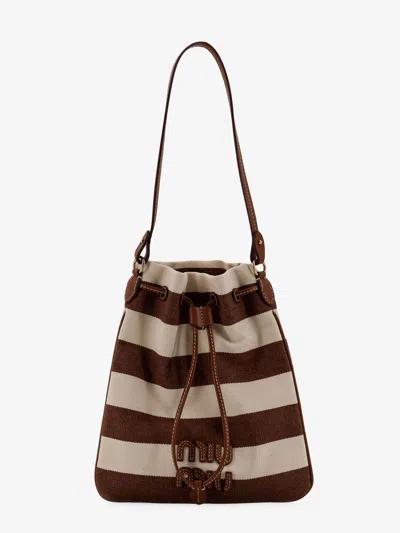 Miu Miu Canvas Striped Bucket Bag In Brown