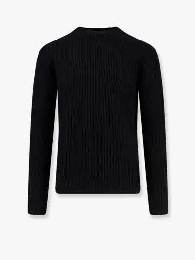 Alpha Studio Ribbed Crew-neck Sweater In Black
