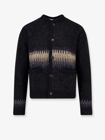 Tonywack Black Alpaca Jacquard Knitted Cardigan In Black