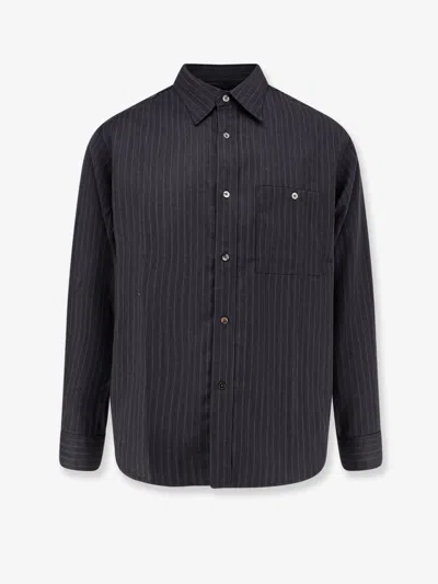 Tonywack Grey Pinstriped Shirt With Pointed Collar In Wool Blend Man In Multi