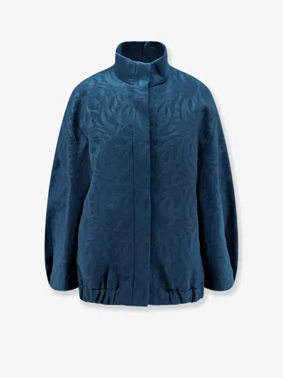 Dries Van Noten Neoprene Jacket Featuring Damask Texture In Blue