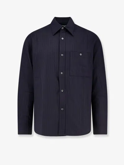 Tonywack Grey Pinstriped Shirt With Pointed Collar In Wool Blend Man In Blue