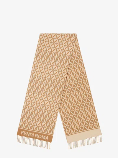 Fendi Ff Monogram Wool And Cashmere Fringed Scarf In Brown