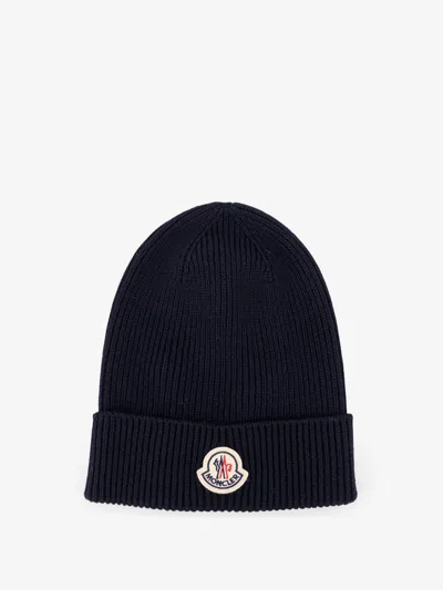 Moncler Ribbed Texture Wool Hat Winter Style In Blue