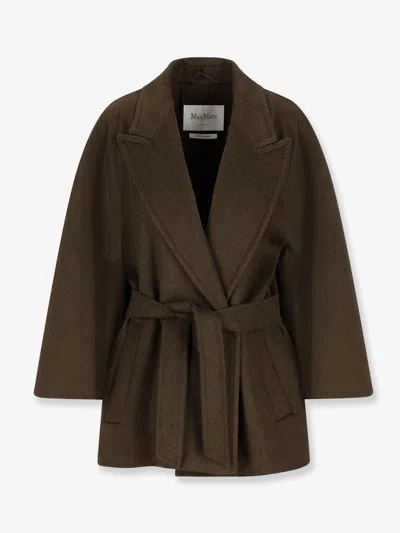 Max Mara Verna Cape-sleeve Camel Hair Wrap Coat In Green