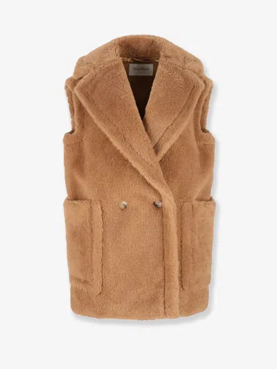 Max Mara Breda Camel And Silk Sleeveless Coat In Brown
