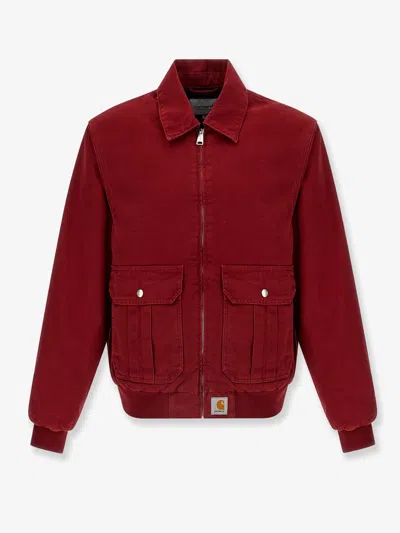 Carhartt Collared Jacket With Ribbed Cuffs And Hem In Red