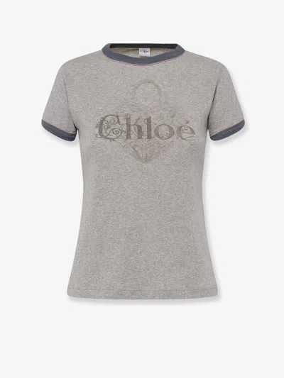 Chloé Baby Fit T-shirt With Logo In Cotton Jersey In Gray