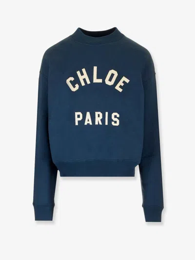 Chloé Crew Neck Logo Sweater In Blue