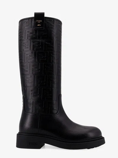 Fendi Wire Stamped Ff Motif High Boots Shoes In Black