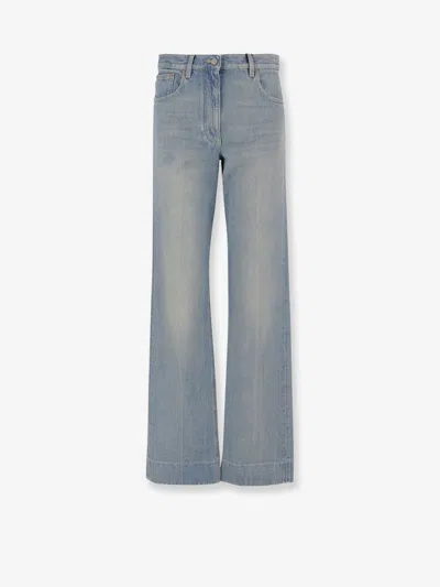 Valentino Straight Trousers With Pockets And Belt Loops In Blue