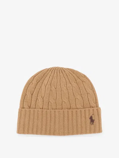 Polo Ralph Lauren Wool Blend Cable Knit Beanie Hat In Brown