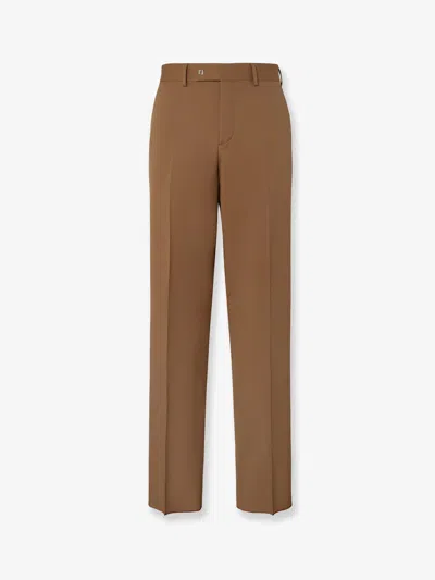 Fendi Men Beige Pants With Belt Loops And Ff Plaque On The Loop In Wool Woman In Brown