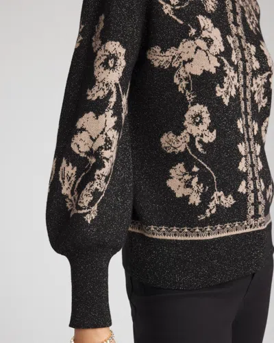 Chico's Bryne Jacquard Mockneck Pullover In Black In Animal Print