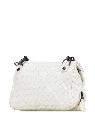 Pre-owned Bottega Veneta 2012-2025 Mini Nappa Intrecciato Expandable Chain Flap Crossbody Bag In White