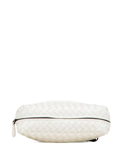 Pre-owned Bottega Veneta 2012-2025 Mini Nappa Intrecciato Expandable Chain Flap Crossbody Bag In White