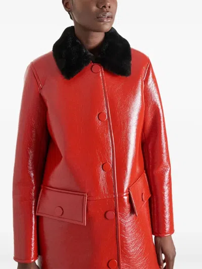Stand Studio Faux-fur Collar Coat In Red