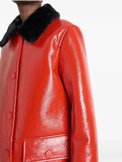 Stand Studio Faux-fur Collar Coat In Red