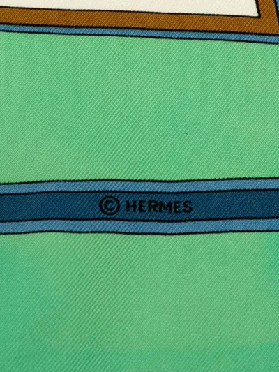 Pre-owned Hermes 1990-2000 Le Temps Des Marionnettes Silk Scarf Scarves In Green