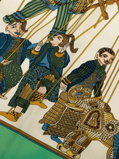 Pre-owned Hermes 1990-2000 Le Temps Des Marionnettes Silk Scarf Scarves In Green