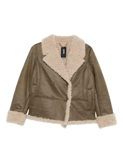 Bomboogie Double-breasted Shearling Jacket In Brown