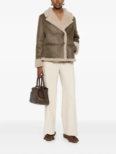 Bomboogie Double-breasted Shearling Jacket In Brown