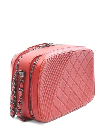 Pre-owned Chanel 2014-2015 Cocoboy Quilted Chain Camera Bag In Red
