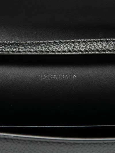Pre-owned Balenciaga 2021 Small Leather Logo Flap Crossbody Bag In Black