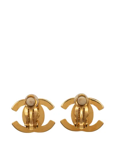 Pre-owned Chanel 1995 Gold Plated Cc Turn Lock Clip On Earrings Costume Earrings