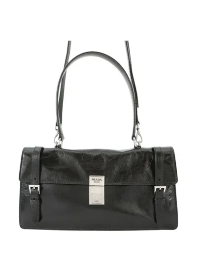 Pre-owned Prada 2000-2024 Medium Glossy Leather Satchel In Black