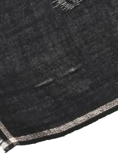 Pre-owned Chanel 1986-1988 Coco Mark Striped Scarf In Black