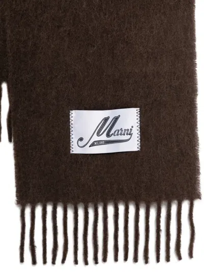 Marni Soft Alpaca Blend Scarf With Fringed Edges In Brown